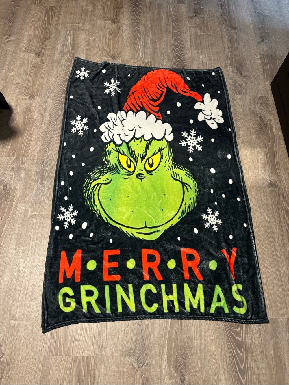 Merry Grinchmas Holiday Throw Blanket - Black, Green & Red